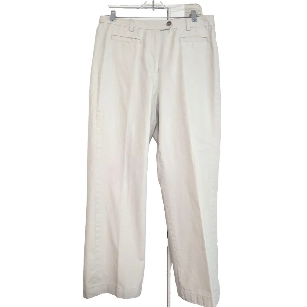 Lands End Women's Size 12 Chino Pants Beige Khaki Straight Leg Cotton Blend
